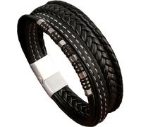 INF Bracelet en cuir tricoté rétro multicouche pour hommes Noir