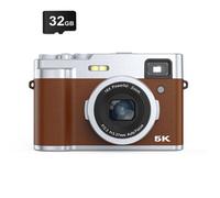 Caméra numérique 5K avec objectifs avant et arrière/mise au point automatique Marron
