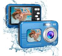 Caméra sous-marine étanche 48MP/4K/zoom double écran/mise au point automatique Bleu