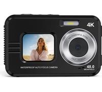 Caméra sous-marine étanche 48MP/4K/zoom double écran/mise au point automatique Le noir