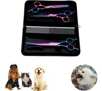 INF Ciseaux pour chiens / Set avec ciseaux de coupe, ciseaux à désépaissir, ciseaux courbes, peigne Multicolore