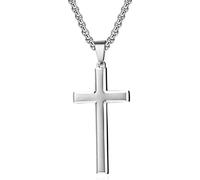 INF Collier avec croix en acier inoxydable - 60 cm Argent