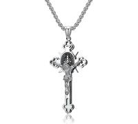 INF Collier avec pendentif croix en acier inoxydable Argent