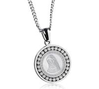INF Collier Vintage en Acier Argent Vierge Marie - Collier Pendentif Catholique pour Femme