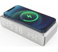INF Digital LED alarm clock with wireless charger/thermometer Silver