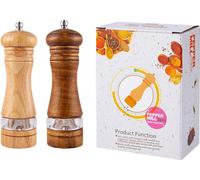 INF Ensemble de 2 moulins à poivre 17cm réglables en bois et céramique