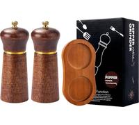INF Ensemble de 2 moulins à poivre en chêne rétro 14.5cm avec base