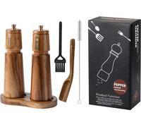INF Ensemble de 2 moulins à poivre manuels rétro 20cm avec base et brosse