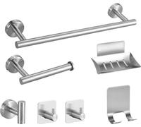 INF Ensemble de 7 pièces de support de salle de bain en acier inoxydable Argent