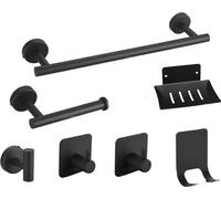 INF Ensemble de 7 pièces de support de salle de bain en acier inoxydable Le noir
