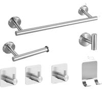 INF Ensemble de 7 pièces de supports de salle de bain en acier inoxydable Argent