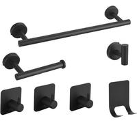 INF Ensemble de 7 pièces de supports de salle de bain en acier inoxydable Le noir