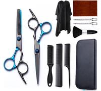 INF Ensemble de ciseaux de coiffure professionnels 11 pièces - Noir et bleu