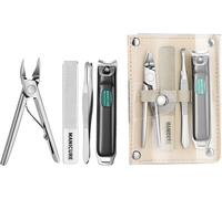 INF Ensemble de coupe-ongles 4 pièces gris canon mat avec étui en cuir