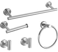 INF Ensemble de supports de salle de bain 5 pièces en acier inoxydable - Installation par perçage Argent