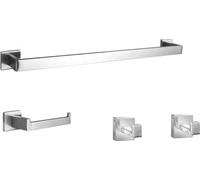 INF Ensemble de supports de salle de bain carrés à percer, 4 pièces, 60 cm, en acier inoxydable Argent