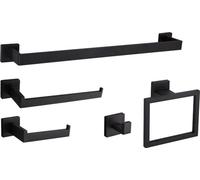 INF Ensemble de supports de salle de bain carrés à percer, 5 pièces, 40 cm, en acier inoxydable Le noir