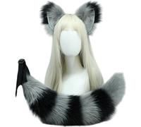 INF Ensemble fait main d'oreilles et de queue de renard pour le cosplay Noir blanc