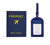 INF Ensemble Porte-Passeport et Étiquette de Bagage Noirs en Cuir PU (2 pièces) Bleu foncé