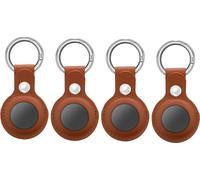 INF Étui AirTag avec porte-clés en cuir PU, paquet de 4 Marron