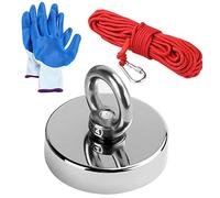 INF Force d'adhérence 180KG Aimant à oeillet néodyme double face avec corde (10M/33ft), aimants avec gants Parfait pour la pêche à l'aimant - Ø 70mm
