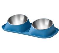 INF Gamelle Inox pour Chat et Chien - Double Bol Ergonomique et Antidérapant Bleu