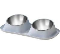 INF Gamelle Inox pour Chat et Chien - Double Bol Ergonomique et Antidérapant Gris