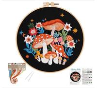 INF Kit de Broderie DIY Champignons : Fil de Coton, 23x23cm, Débutants