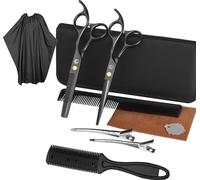 INF Kit de coiffure avec ciseaux, peignes, pinces, manteau 10 pièces Le noir