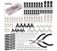 INF Kit de réparation de fermeture éclair 197 pièces avec curseur, butées et outils pour sacs, vêtements, bagages, tailles 3# 5# 8# 10#