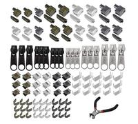 INF Kit de Réparation de Fermetures Éclair 142 Pièces, Tirettes, Butées et Pince d'Installation, Métal Mixte