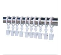 INF Lot de 10 anneaux de rideau avec pinces, crochets de rideau en plastique pour tringles Blanc
