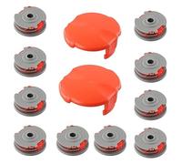 INF Lot de 10 bobines et fil de rechange compatibles avec Flymo FLY021 - ABS et nylon - Gris - 9,5 x 8,7 cm - Avec 2 couvercles