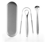 INF Lot de 3 Gratte-Langues en Acier Inoxydable, élimine la Mauvaise haleine, Facile à Utiliser et à Nettoyer, livré avec Un étui de Rangement, Argent