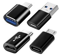INF Lot de 4 adaptateurs USB-C : adaptateur USB 3.0 et micro USB pour une meilleure compatibilité - Noir, ABS, OTG, Plug and Play