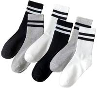 INF Lot de 5 paires de chaussettes mi-mollet - noires, blanches, grises à rayures - mixtes