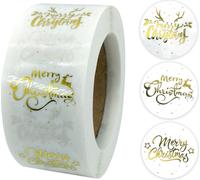 INF Merry Christmas Stickers, 1 rouleau de 500 pièces Or