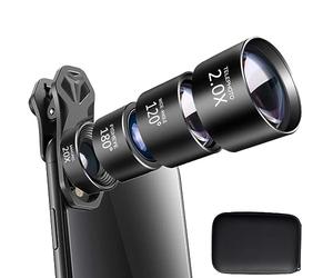 INF Objectif de téléphone portable 4 en 1, fisheye fisheye, grand angle, téléobjectif et objectif macro, y compris les accessoires, objectif universel pour tous les smartphones, à fixer
