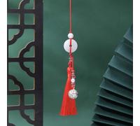 INF Pendentif Pompon Gland Clochette Paix, Polyester, 20cm, Décoration Rouge