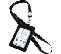 INF Porte-carte d'identité vertical en cuir véritable avec cordon Le noir