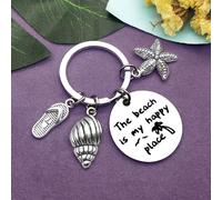 INF Porte-clés en acier inoxydable avec motif d'étoile de mer et de coquillage Argent