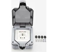 INF Prise murale étanche avec couvercle, avec 2 ports USB Gris