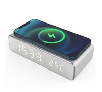 INF Réveil numérique LED avec chargeur/thermomètre sans fil Argenté