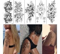 INF Rubs - tatouages temporaires avec motifs floraux 8 pièces noir