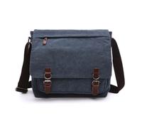 INF Sac à bandoulière moyen en toile et cuir vintage Bleu foncé