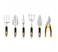 INF Set de 6 outils de jardinage : truelle, râteau et sécateur en aluminium Jaune