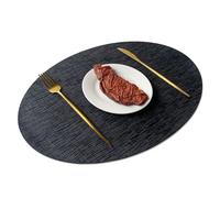 INF Set de 6 Sets de Table en Cuir PU Métallisé Noir Or - Ovales, Antidérapants et Résistants à la Chaleur Ovale