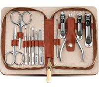 INF Set de Coupe-Ongles 12 Pièces: Acier Inoxydable, Usage Quotidien Marron