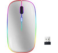 INF Souris d'ordinateur sans fil avec LED RVB double mode Bluetooth/WiFi Argent