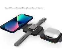 INF Station de charge magnétique pliante avec chargeur sans fil 3 en 1 noir